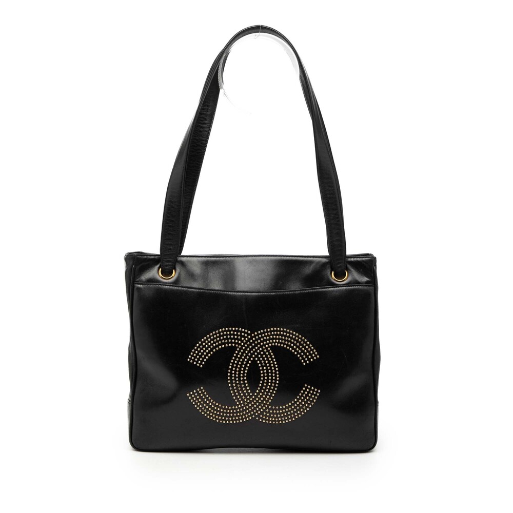 Pre-Loved Chanel Lambskin CC Studded Logo Tote